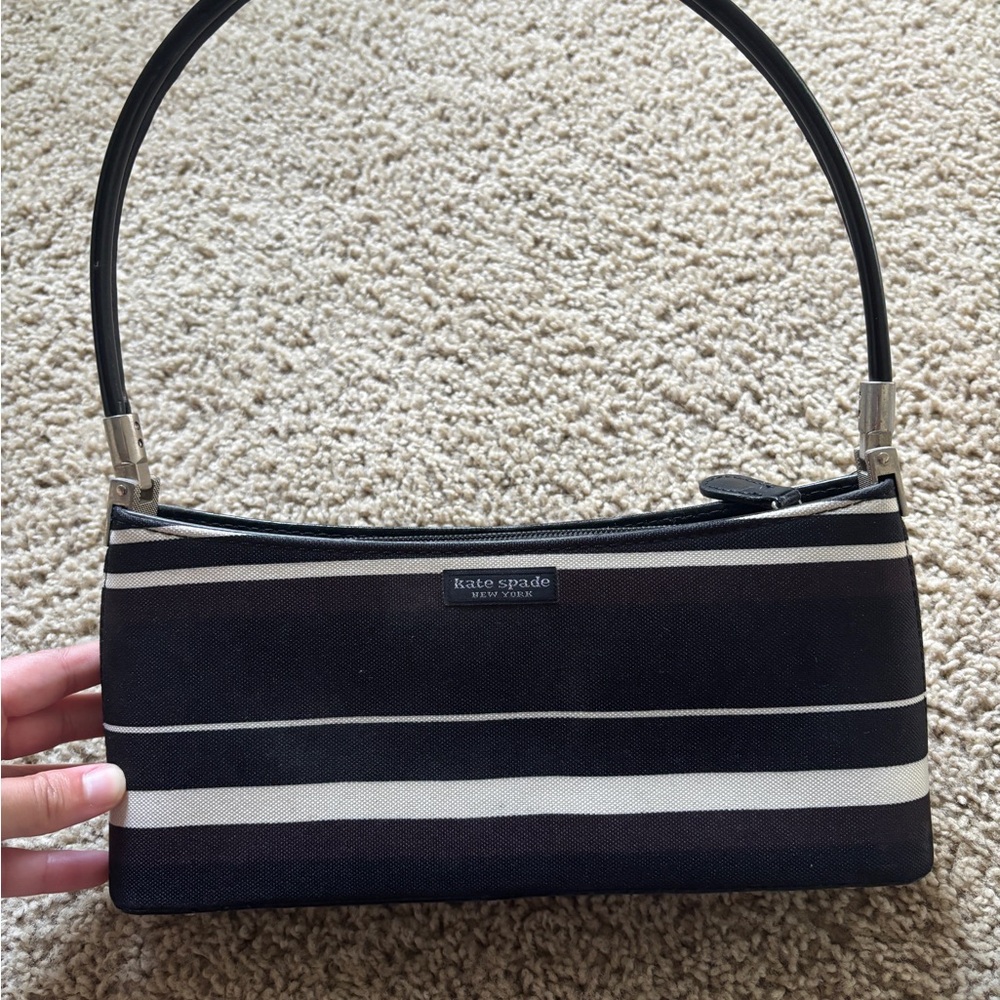 Kate Spade Black and White Striped Shoulder Bag
